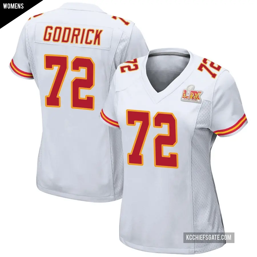 Women's Kansas City Chiefs ＃72 Chukwuebuka Godrick White Game Super Bowl LIX Jersey