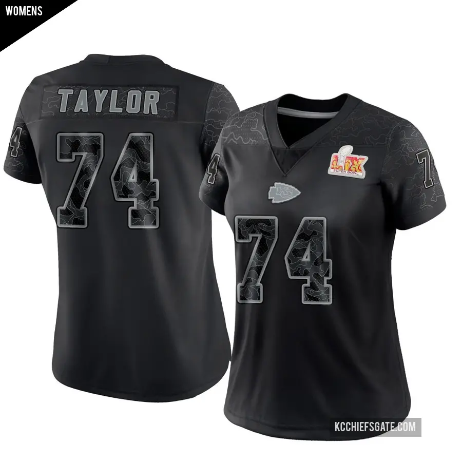 Women's Kansas City Chiefs ＃74 Jawaan Taylor Black Limited Reflective Super Bowl LIX Jersey