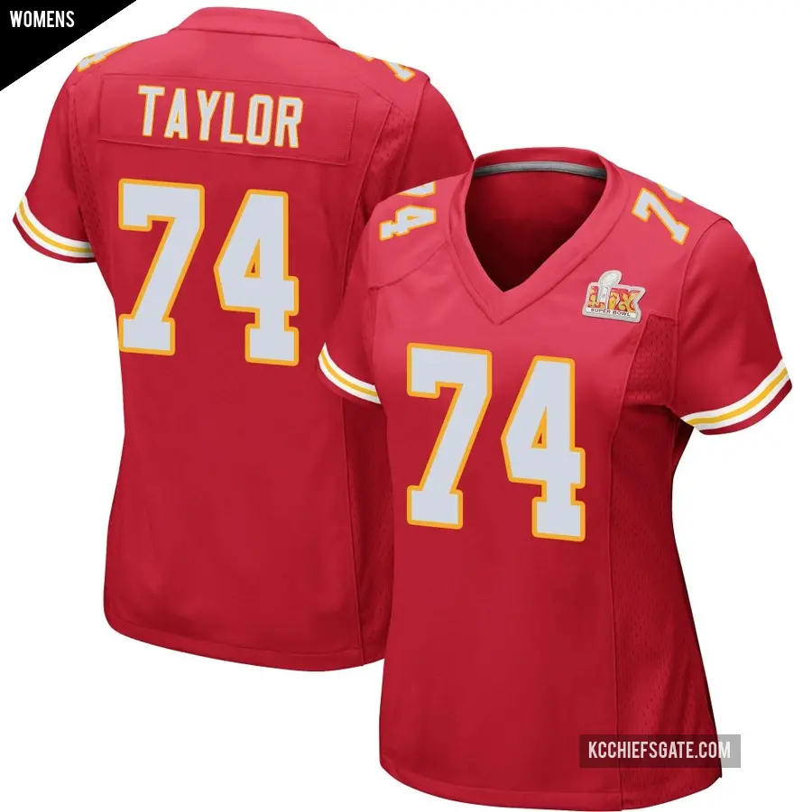 Women's Kansas City Chiefs ＃74 Jawaan Taylor Red Game Team Color Super Bowl LIX Jersey