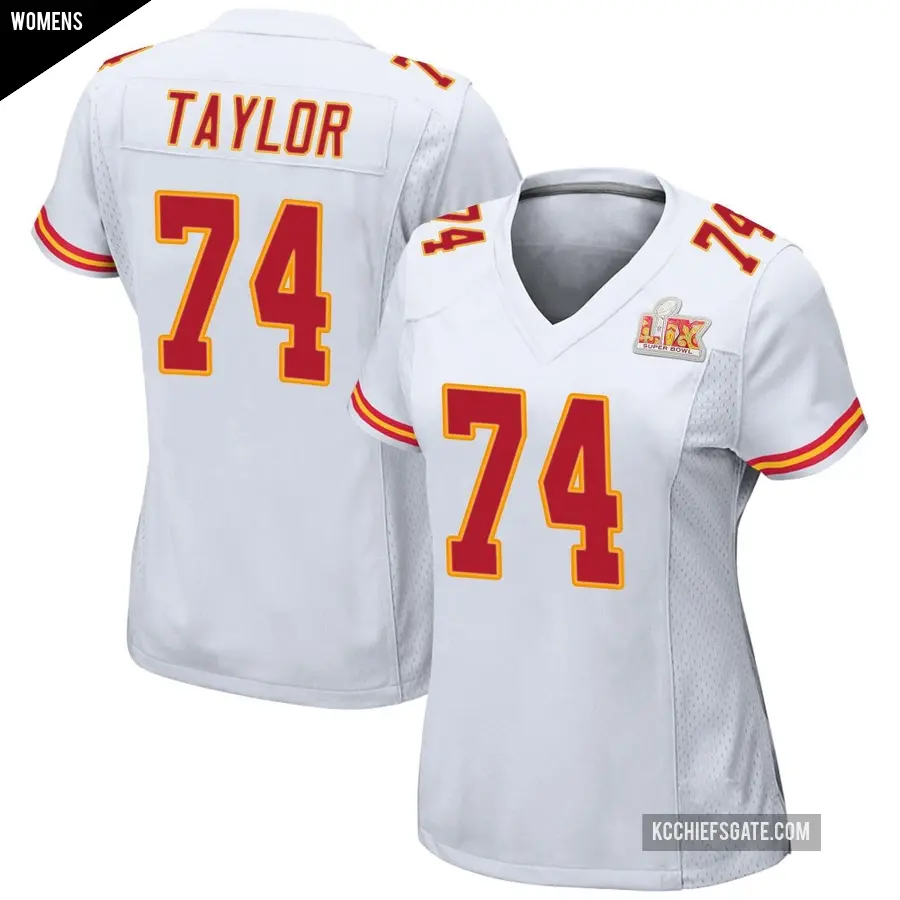 Women's Kansas City Chiefs ＃74 Jawaan Taylor White Game Super Bowl LIX Jersey