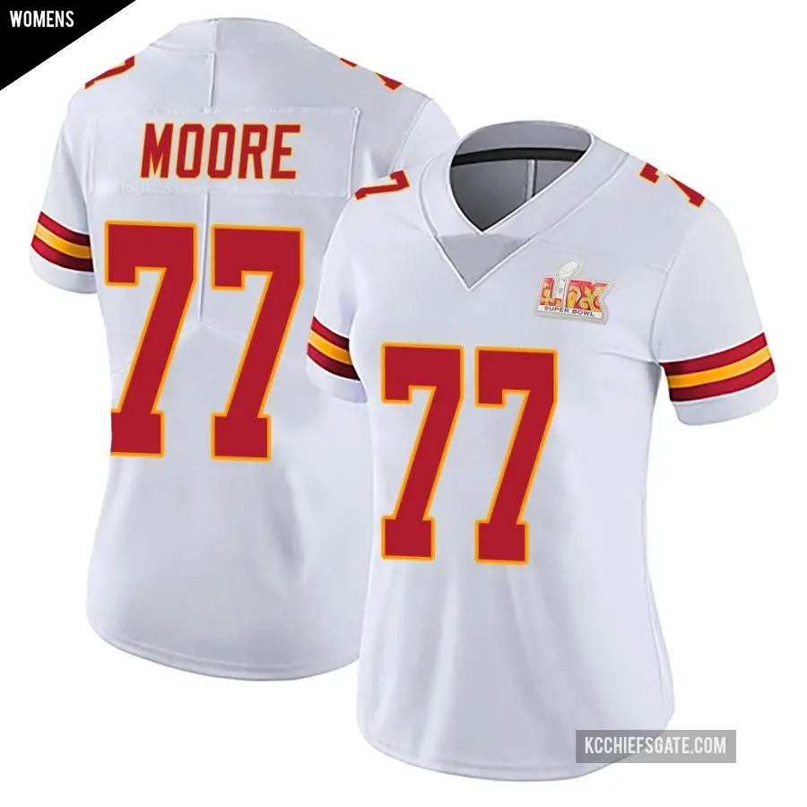 Women's Kansas City Chiefs ＃77 Jaylon Moore White Limited Vapor Untouchable Super Bowl LIX Jersey