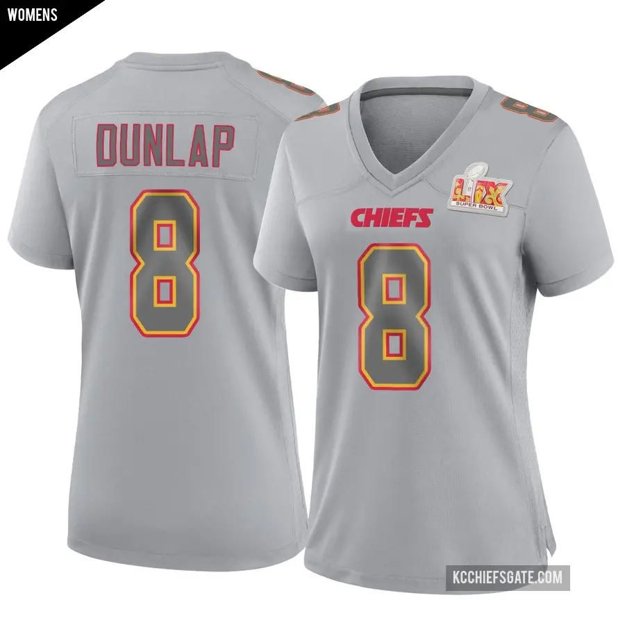 Women's Kansas City Chiefs ＃8 Carlos Dunlap Gray Game Atmosphere Fashion Super Bowl LIX Jersey
