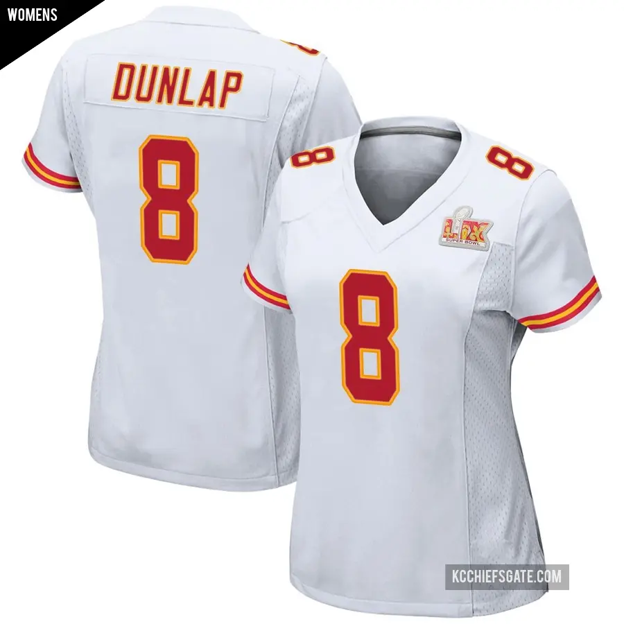 Women's Kansas City Chiefs ＃8 Carlos Dunlap White Game Super Bowl LIX Jersey