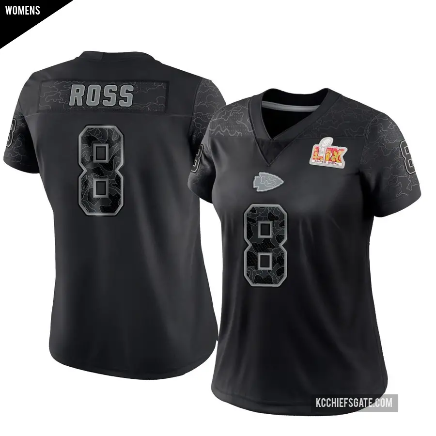 Women's Kansas City Chiefs ＃8 Justyn Ross Black Limited Reflective Super Bowl LIX Jersey