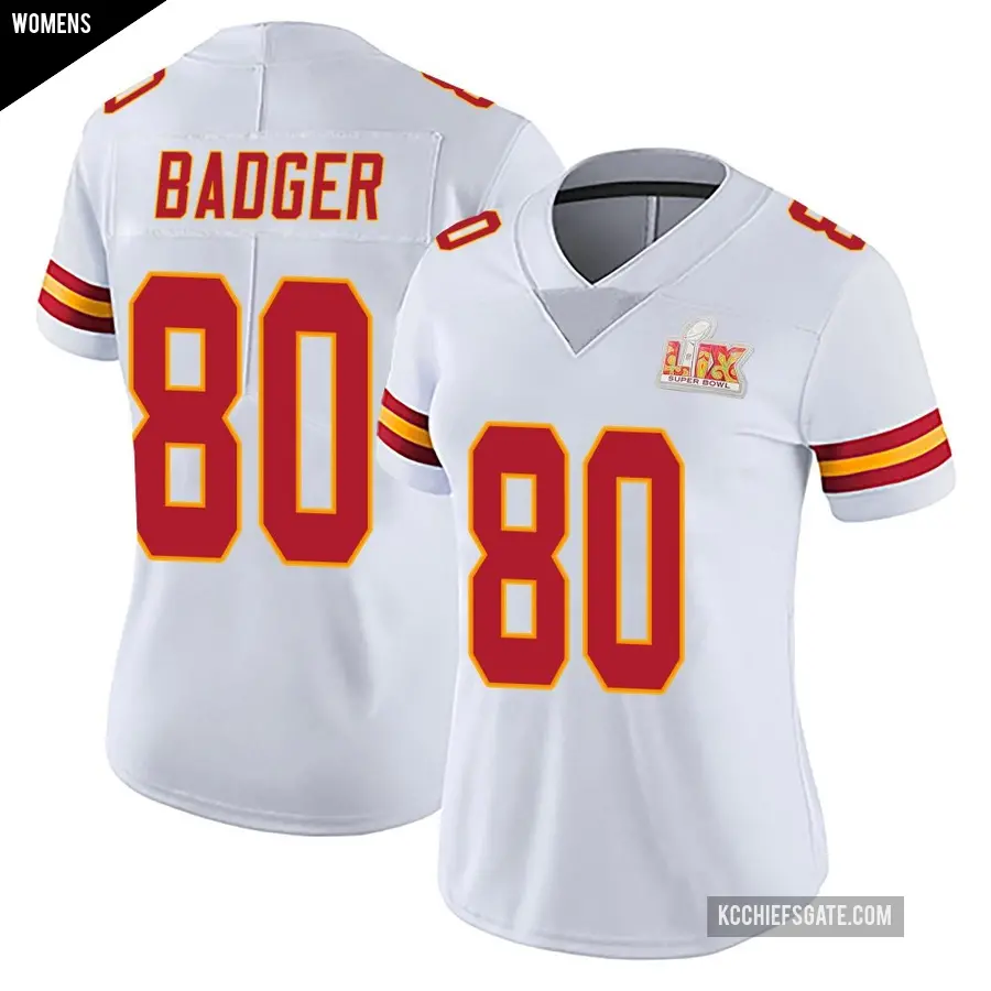 Women's Kansas City Chiefs ＃80 Elijhah Badger White Limited Vapor Untouchable Super Bowl LIX Jersey