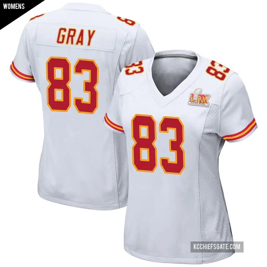 Women's Kansas City Chiefs ＃83 Noah Gray White Game Super Bowl LIX Jersey