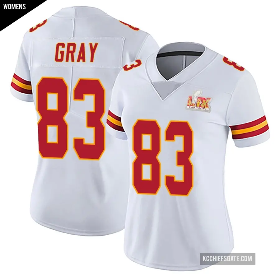 Women's Kansas City Chiefs ＃83 Noah Gray White Limited Vapor Untouchable Super Bowl LIX Jersey