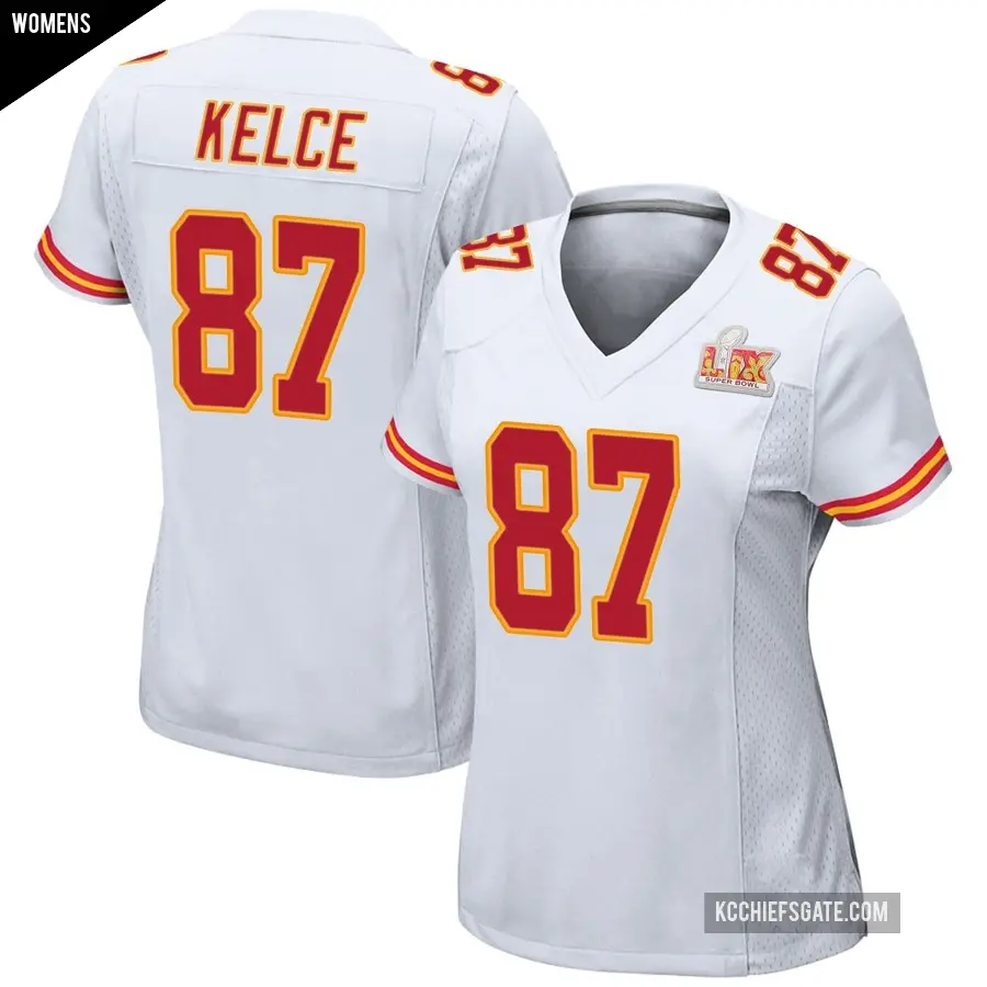 Women's Kansas City Chiefs ＃87 Travis Kelce White Game Super Bowl LIX Jersey