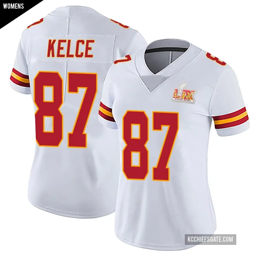 Women's Kansas City Chiefs ＃87 Travis Kelce White Limited Vapor Untouchable Super Bowl LIX Jersey
