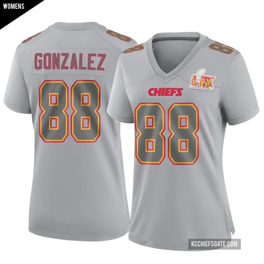 Women's Kansas City Chiefs ＃88 Tony Gonzalez Gray Game Atmosphere Fashion Super Bowl LIX Jersey