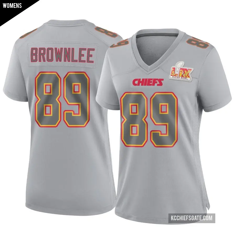 Women's Kansas City Chiefs ＃89 Jason Brownlee Gray Game Atmosphere Fashion Super Bowl LIX Jersey