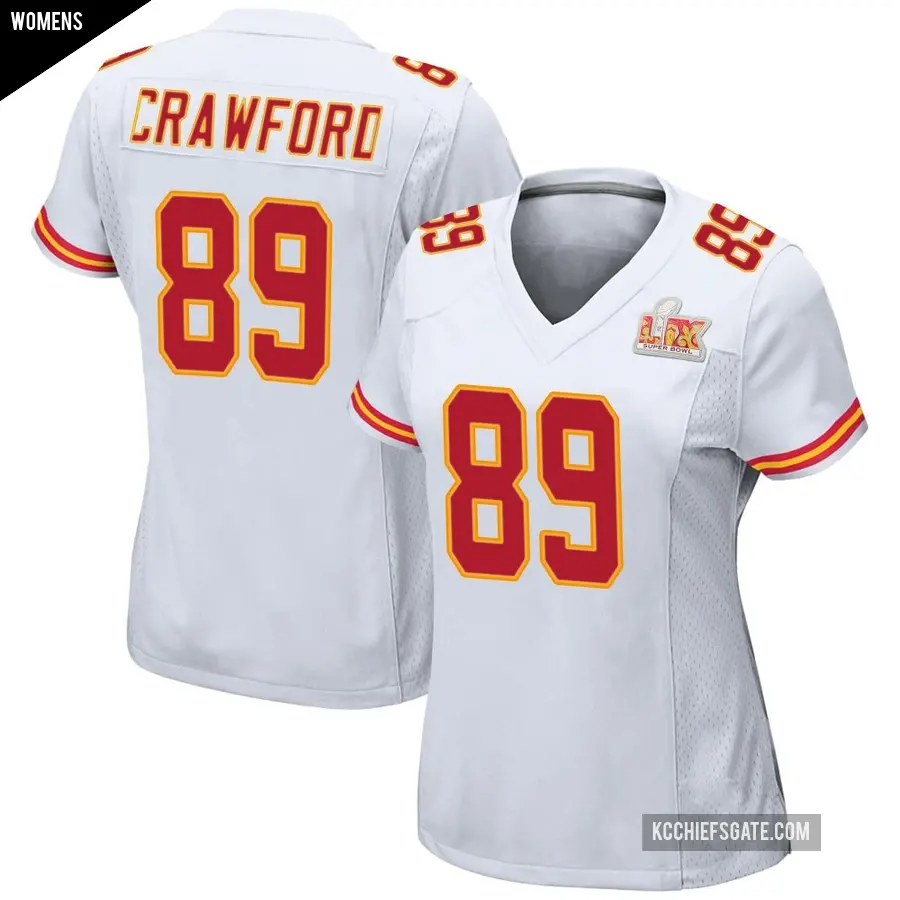 Women's Kansas City Chiefs ＃89 Kekoa Crawford White Game Super Bowl LIX Jersey