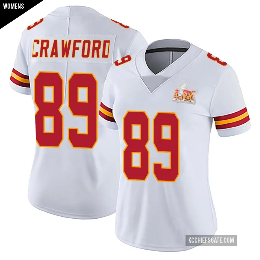 Women's Kansas City Chiefs ＃89 Kekoa Crawford White Limited Vapor Untouchable Super Bowl LIX Jersey
