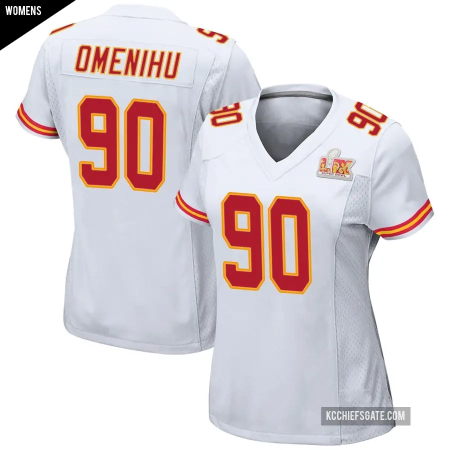 Women's Kansas City Chiefs ＃90 Charles Omenihu White Game Super Bowl LIX Jersey