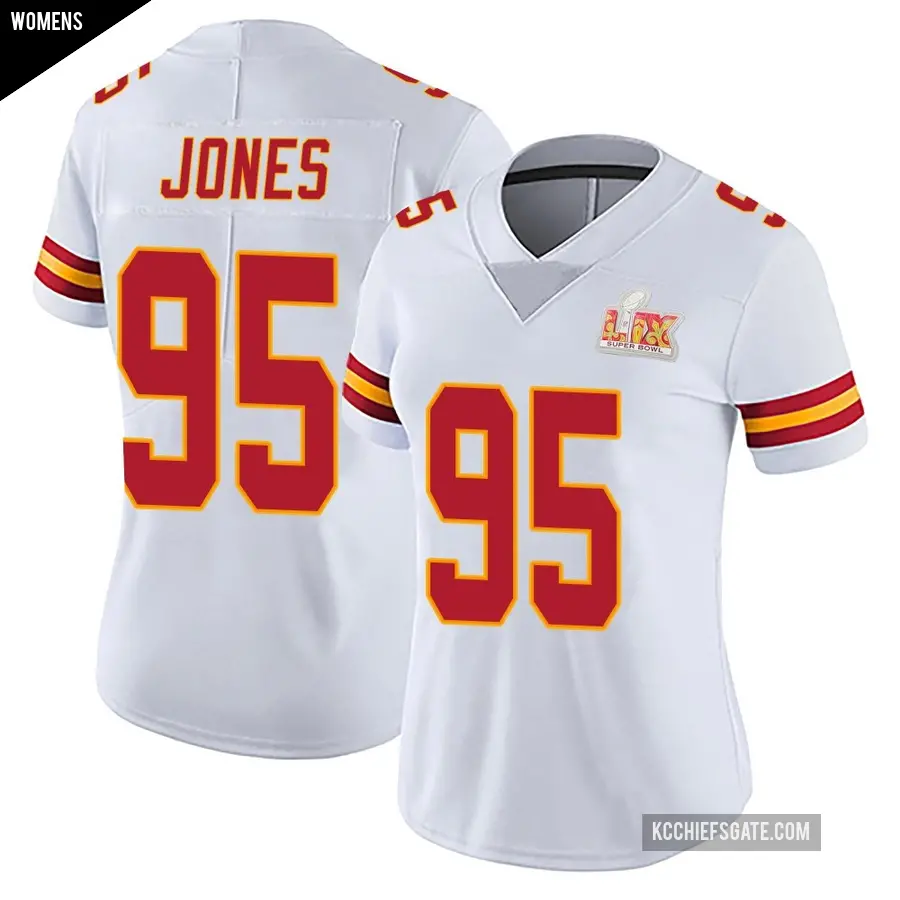 Women's Kansas City Chiefs ＃95 Chris Jones White Limited Vapor Untouchable Super Bowl LIX Jersey