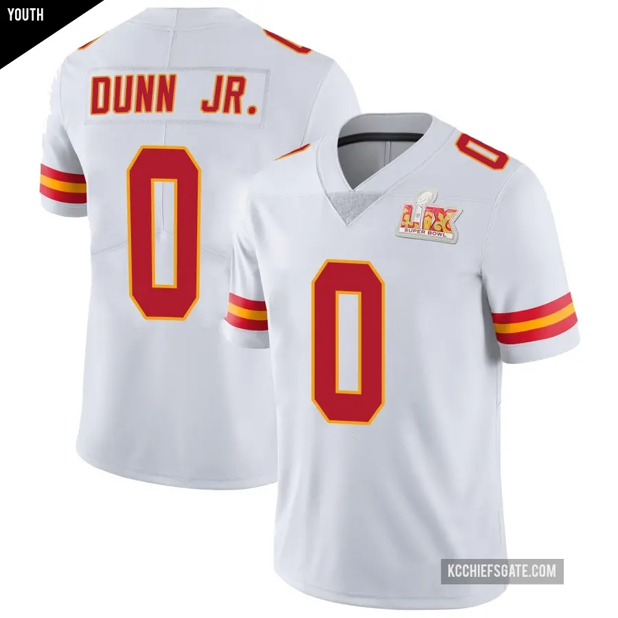 Youth Kansas City Chiefs ＃0 Anthony Dunn Jr. White Limited Vapor Untouchable Super Bowl LIX Jersey