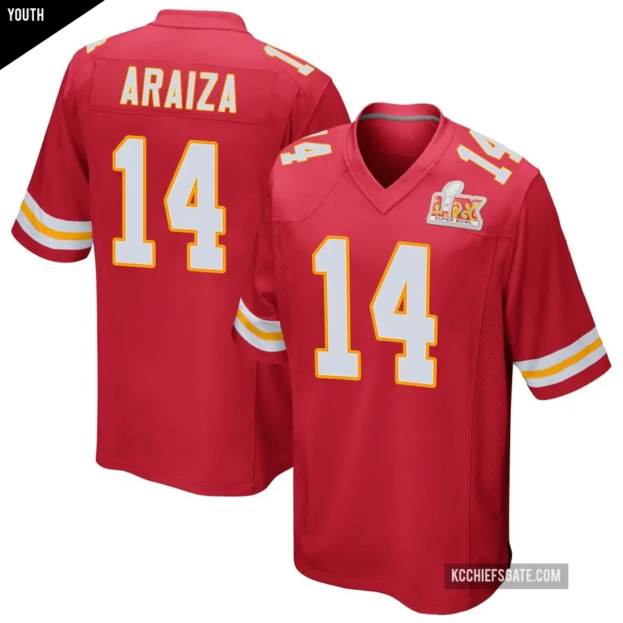Youth Kansas City Chiefs ＃14 Matt Araiza Red Game Team Color Super Bowl LIX Jersey