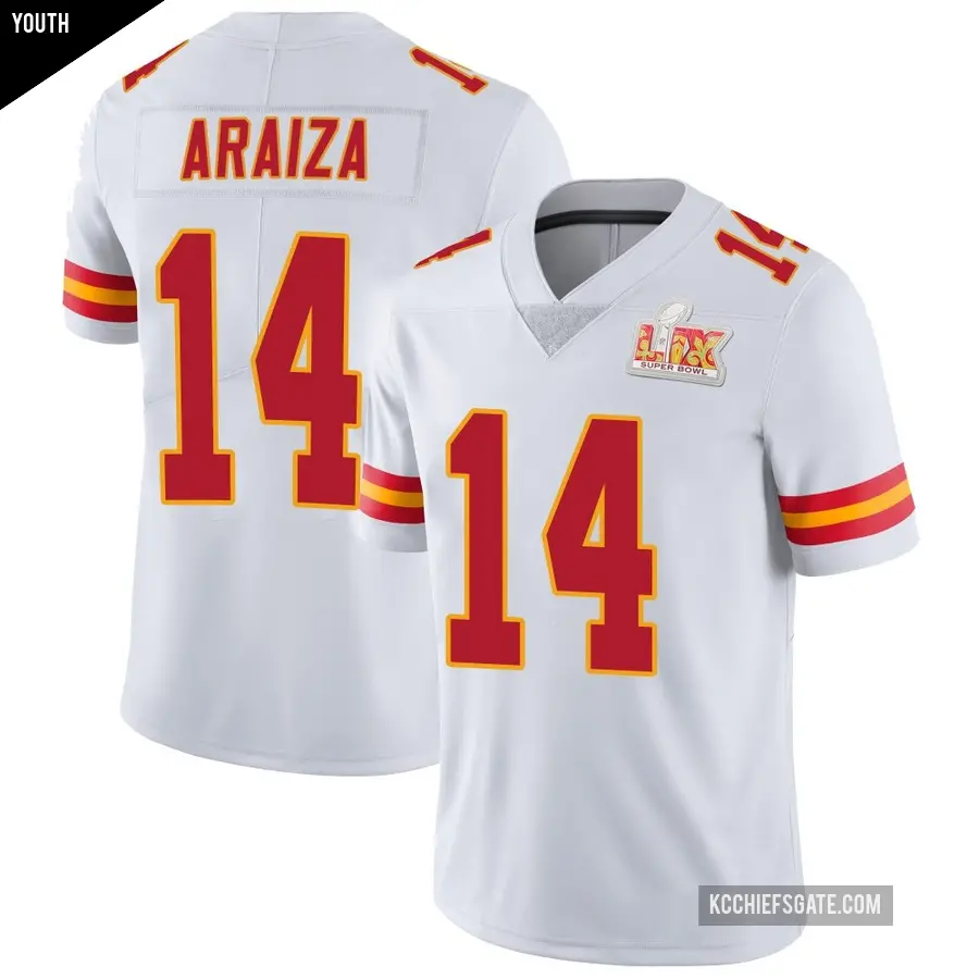 Youth Kansas City Chiefs ＃14 Matt Araiza White Limited Vapor Untouchable Super Bowl LIX Jersey