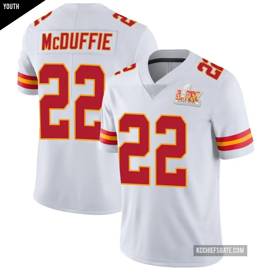Youth Kansas City Chiefs ＃22 Trent McDuffie White Limited Vapor Untouchable Super Bowl LIX Jersey