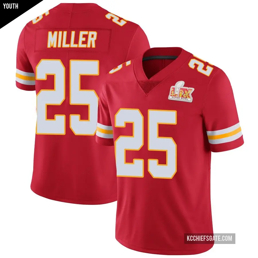 Youth Kansas City Chiefs ＃25 Glendon Miller Red Limited Team Color Vapor Untouchable Super Bowl LIX Jersey