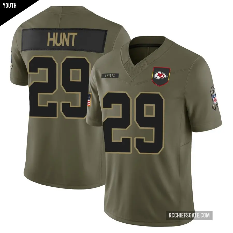 Youth Kansas City Chiefs ＃29 Kareem Hunt Olive Limited 2025 Salute to Service Jersey