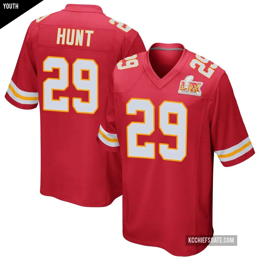 Youth Kansas City Chiefs ＃29 Kareem Hunt Red Game Team Color Super Bowl LIX Jersey