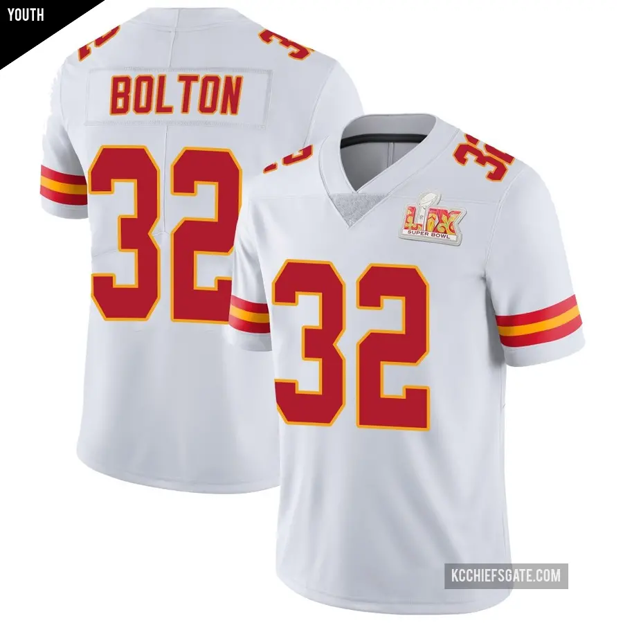 Youth Kansas City Chiefs ＃32 Nick Bolton White Limited Vapor Untouchable Super Bowl LIX Jersey