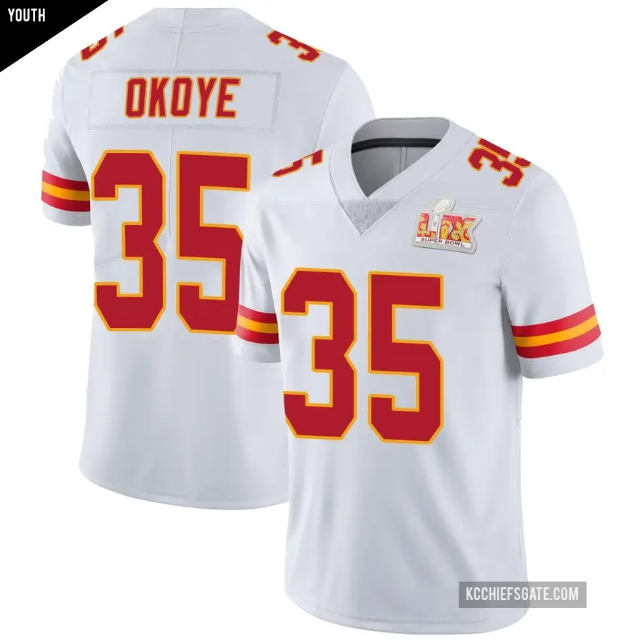 Youth Kansas City Chiefs ＃35 Christian Okoye White Limited Vapor Untouchable Super Bowl LIX Jersey