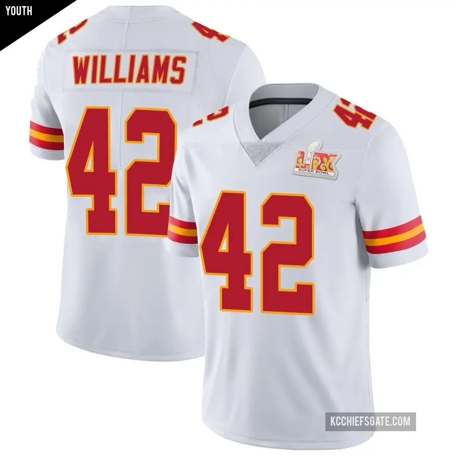 Youth Kansas City Chiefs ＃42 Major Williams White Limited Vapor Untouchable Super Bowl LIX Jersey