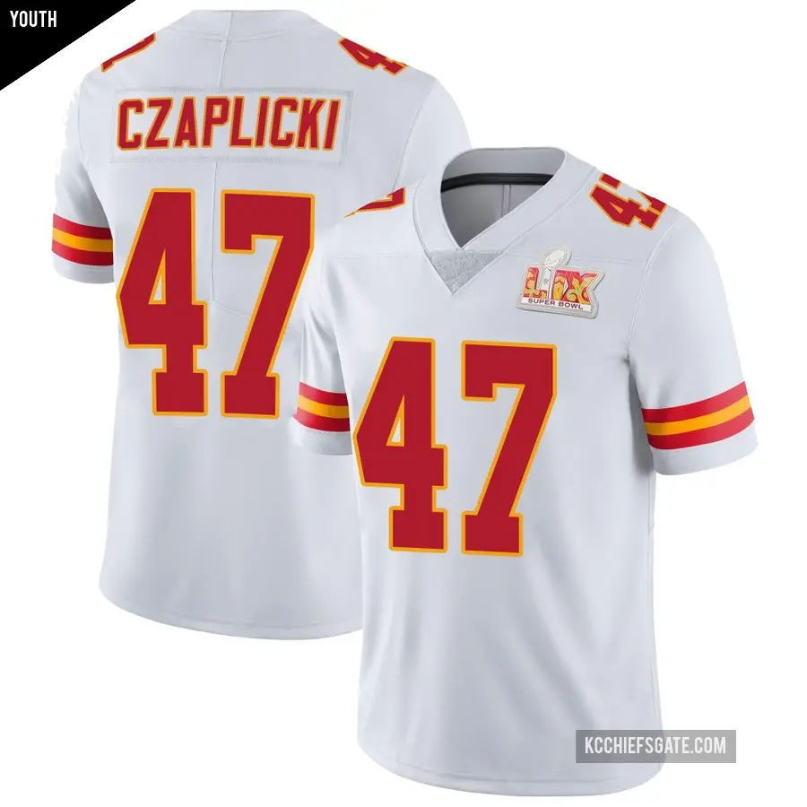 Youth Kansas City Chiefs ＃47 Eddie Czaplicki White Limited Vapor Untouchable Super Bowl LIX Jersey