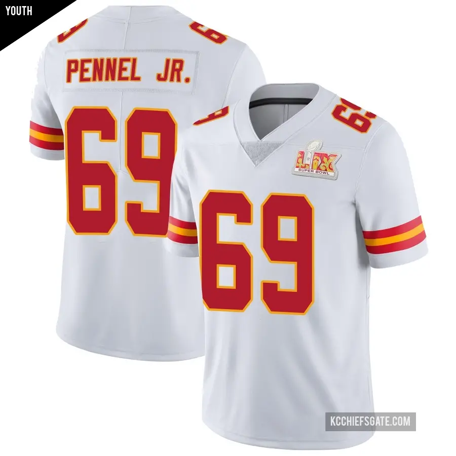 Youth Kansas City Chiefs ＃69 Mike Pennel Jr. White Limited Vapor Untouchable Super Bowl LIX Jersey