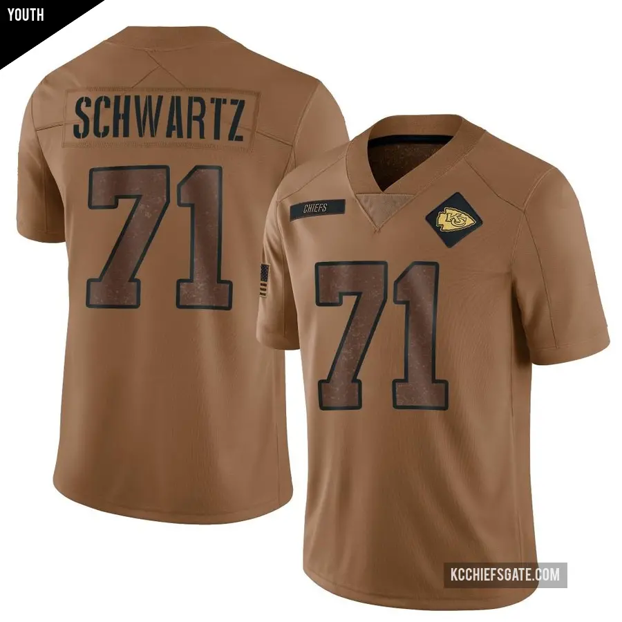 Youth Kansas City Chiefs ＃71 Mitchell Schwartz Brown Limited 2023 Salute To Service Jersey
