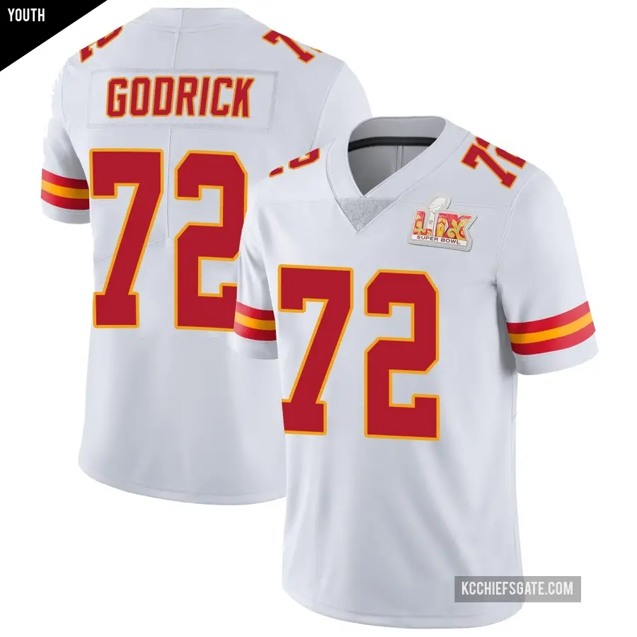 Youth Kansas City Chiefs ＃72 Chukwuebuka Godrick White Limited Vapor Untouchable Super Bowl LIX Jersey