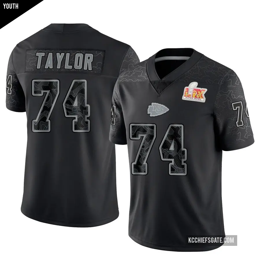 Youth Kansas City Chiefs ＃74 Jawaan Taylor Black Limited Reflective Super Bowl LIX Jersey