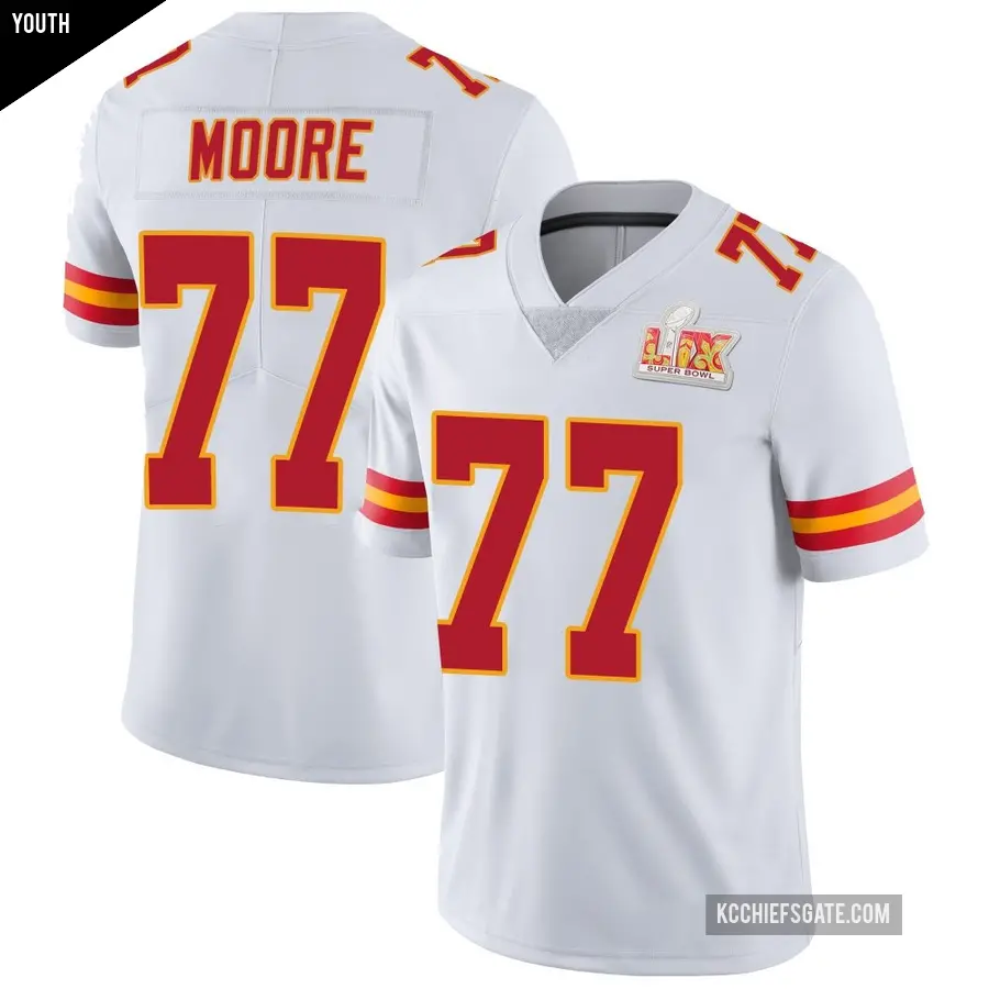Youth Kansas City Chiefs ＃77 Jaylon Moore White Limited Vapor Untouchable Super Bowl LIX Jersey