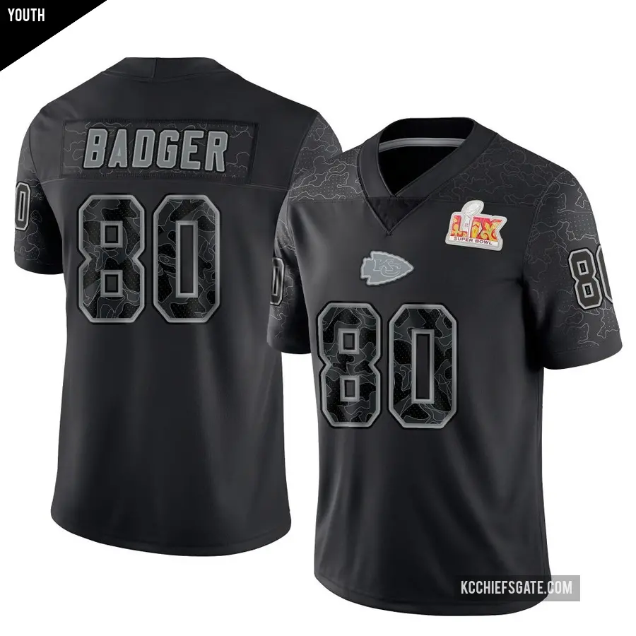 Youth Kansas City Chiefs ＃80 Elijhah Badger Black Limited Reflective Super Bowl LIX Jersey