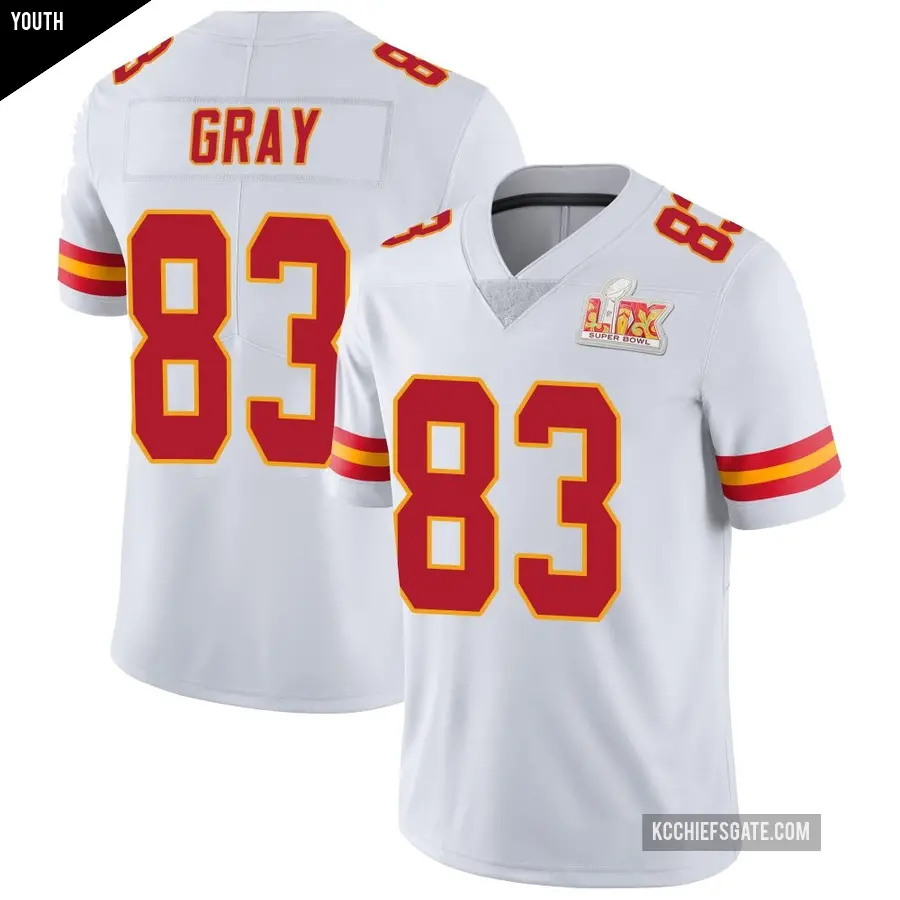 Youth Kansas City Chiefs ＃83 Noah Gray White Limited Vapor Untouchable Super Bowl LIX Jersey