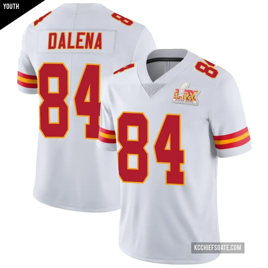 Youth Kansas City Chiefs ＃84 Mac Dalena White Limited Vapor Untouchable Super Bowl LIX Jersey