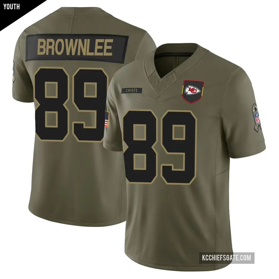 Youth Kansas City Chiefs ＃89 Jason Brownlee Olive Limited 2025 Salute to Service Jersey