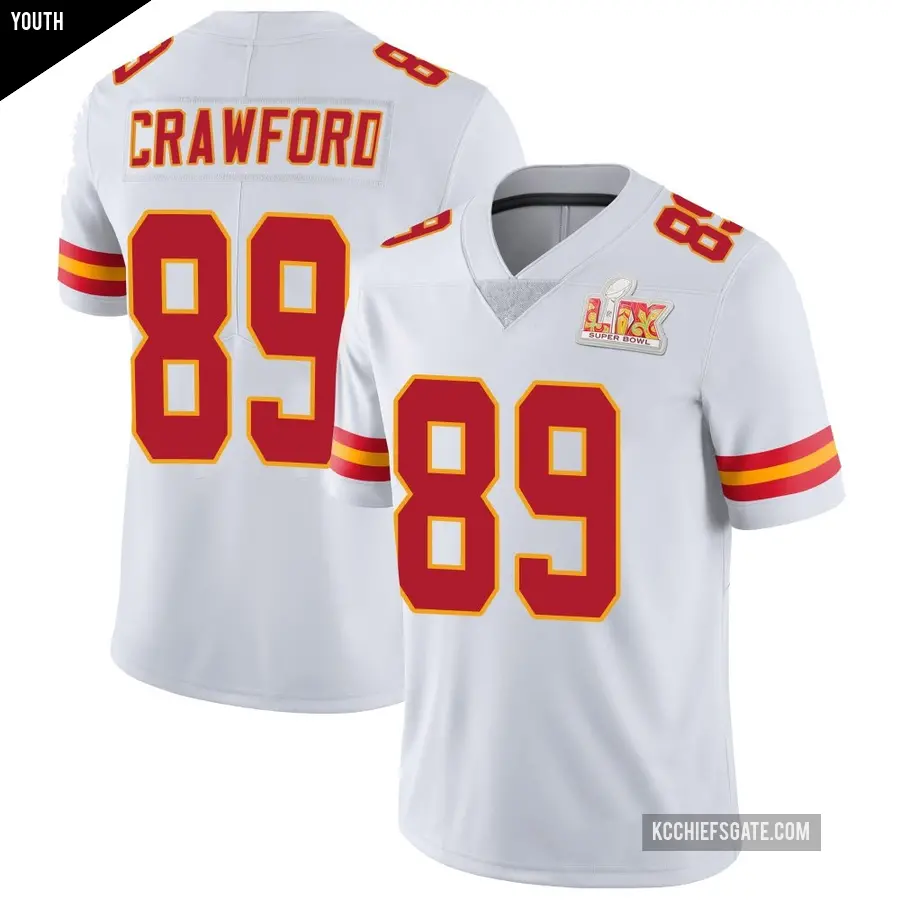 Youth Kansas City Chiefs ＃89 Kekoa Crawford White Limited Vapor Untouchable Super Bowl LIX Jersey