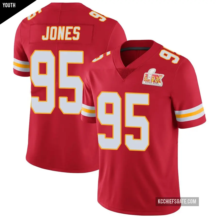 Youth Kansas City Chiefs ＃95 Chris Jones Red Limited Team Color Vapor Untouchable Super Bowl LIX Jersey