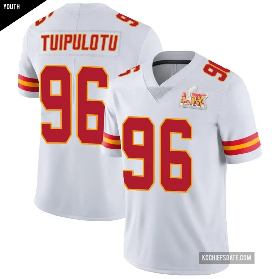 Youth Kansas City Chiefs ＃96 Marlon Tuipulotu White Limited Vapor Untouchable Super Bowl LIX Jersey